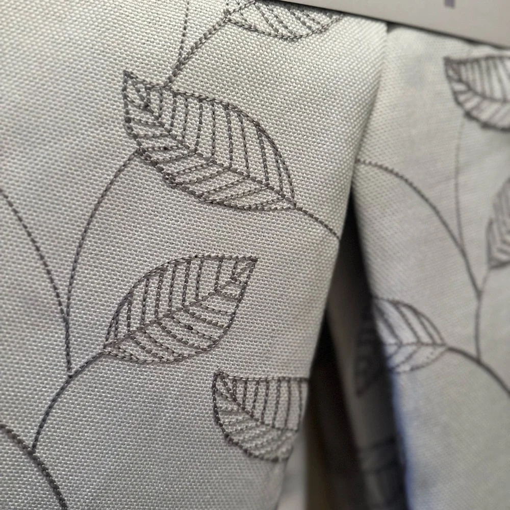 NWT Sonoma Finley White/Gray Embroidered Leaf Blackout Curtains- 84”